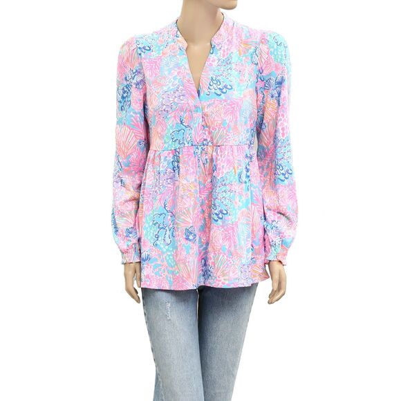 Lilly Pulitzer Winona Knit Tunic Top Printed Long Sleeve Cotton Swingy S 279250 - Picture 2 of 6